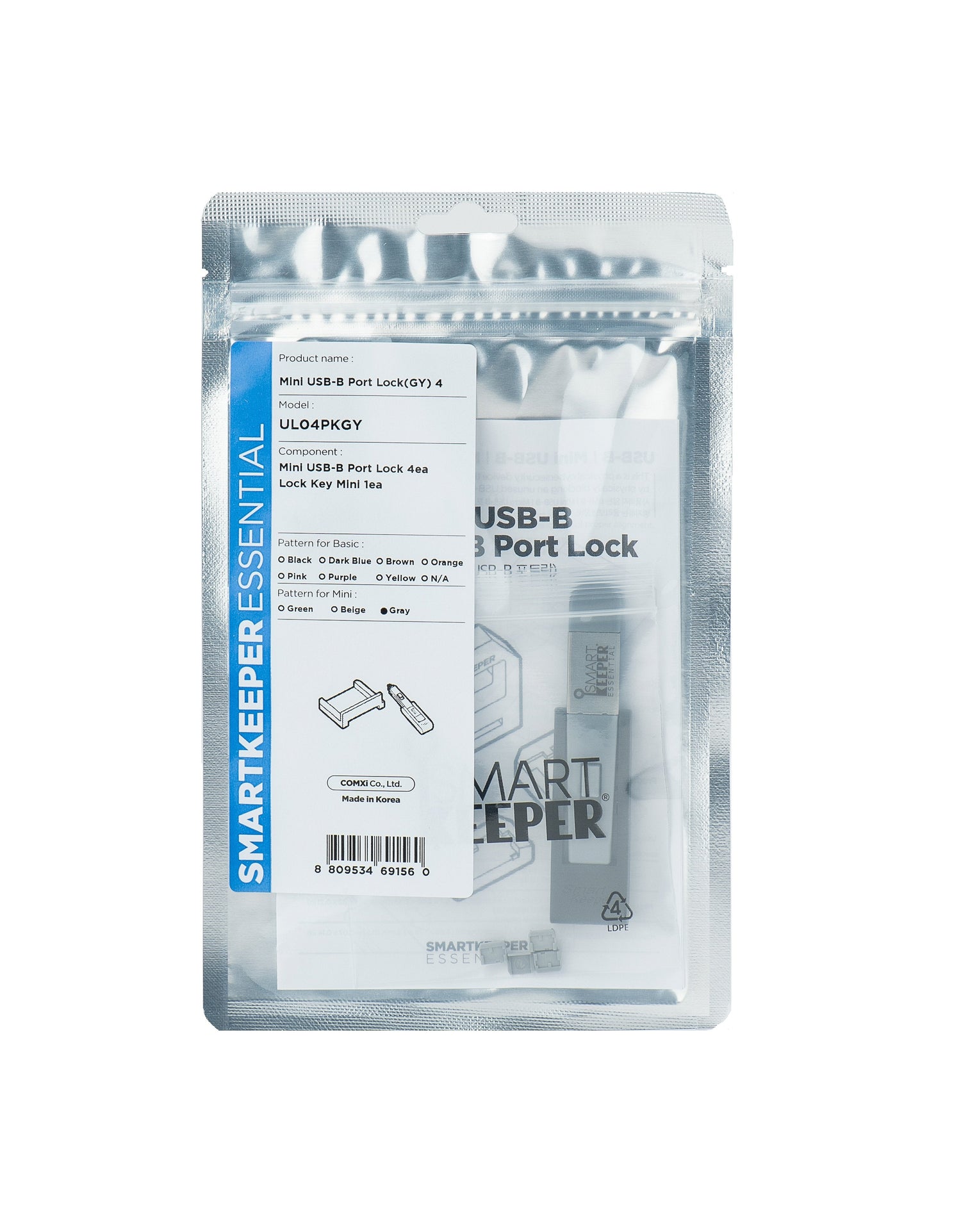 Smartkeeper Mini Mini Usb Port Lock Type B 4 - 1x Klíc + 4x Záslepka, Edá