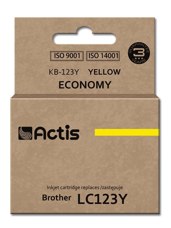 Tinta Actis Kb-123y (Reemplazo De Brother Lc123y / Lc121y - Estándar - 10 Ml - Amarillo)