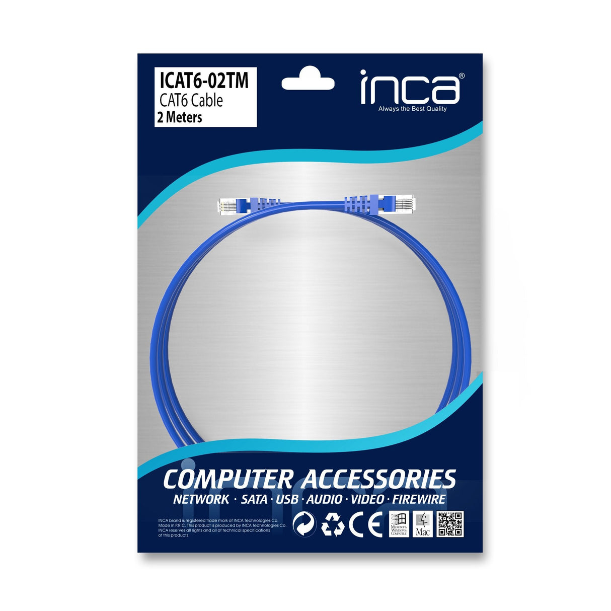 Inca Cable De Red Rj45 Cat6 Utp 250mhz 2.00m Azul