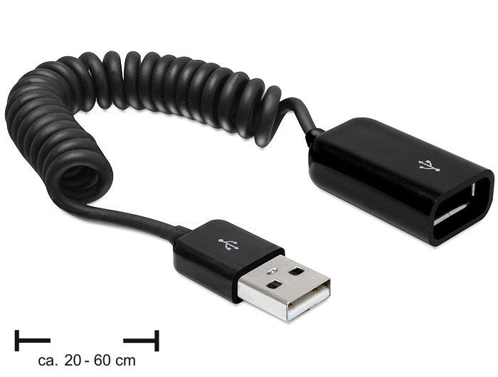 Delock Cable Usb 2.0-A Macho / Hembra Spiral 0.20m-0.60m Negro