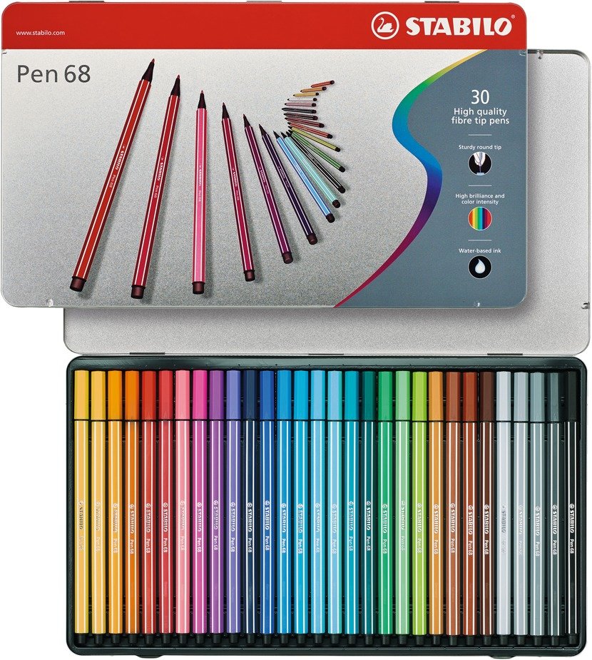 Stabilo Pen 68 Arty Caja Metalica De 30 Rotuladores - Punta De Fibra - Trazo De 1mm Aprox. - Tinta A Base De Agua -