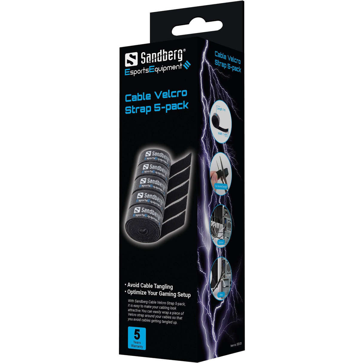 Sandberg 520-33 Cinta De Velcro , Paquete De 5