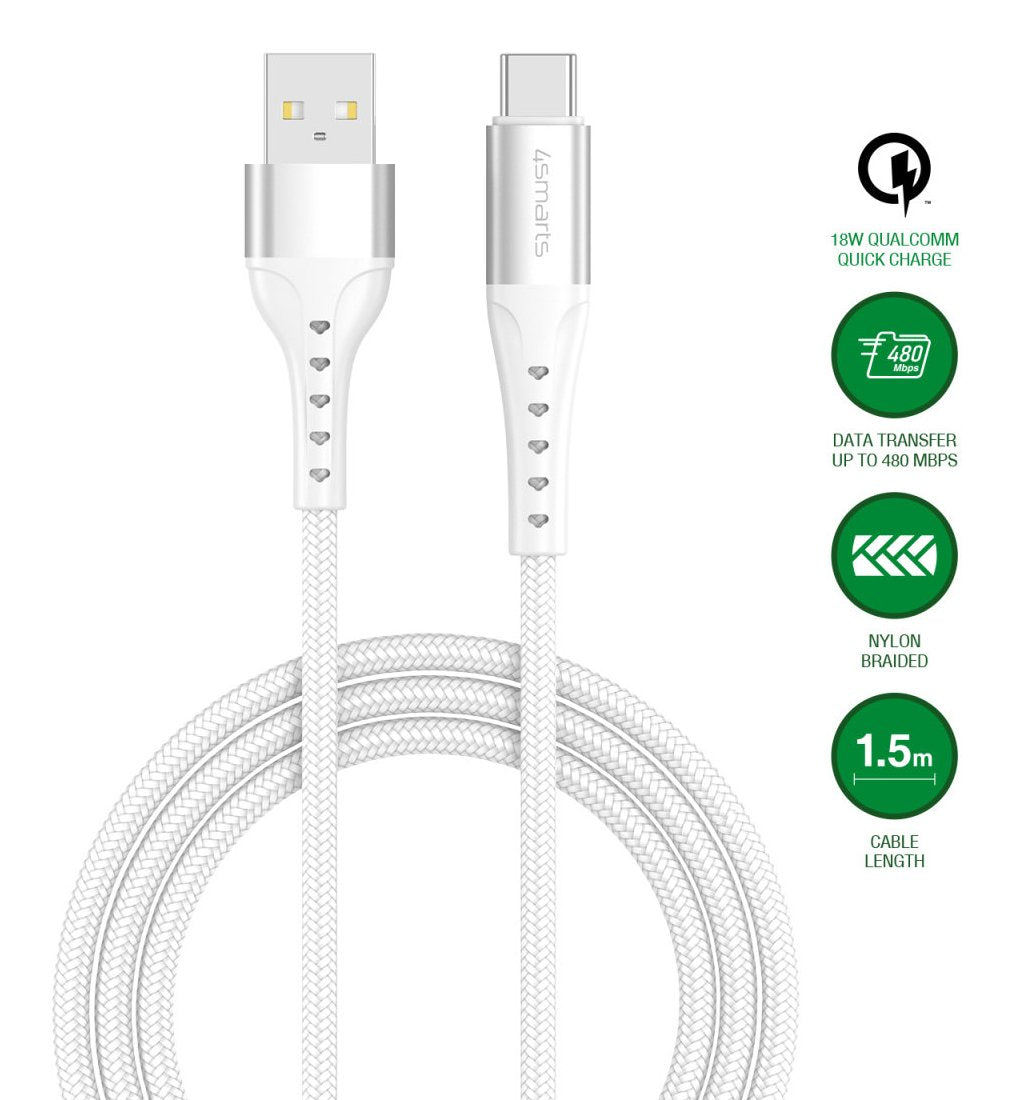4smarts Usb-A Auf Usb-C Cable Primecord 18w 1.5m. Weiss