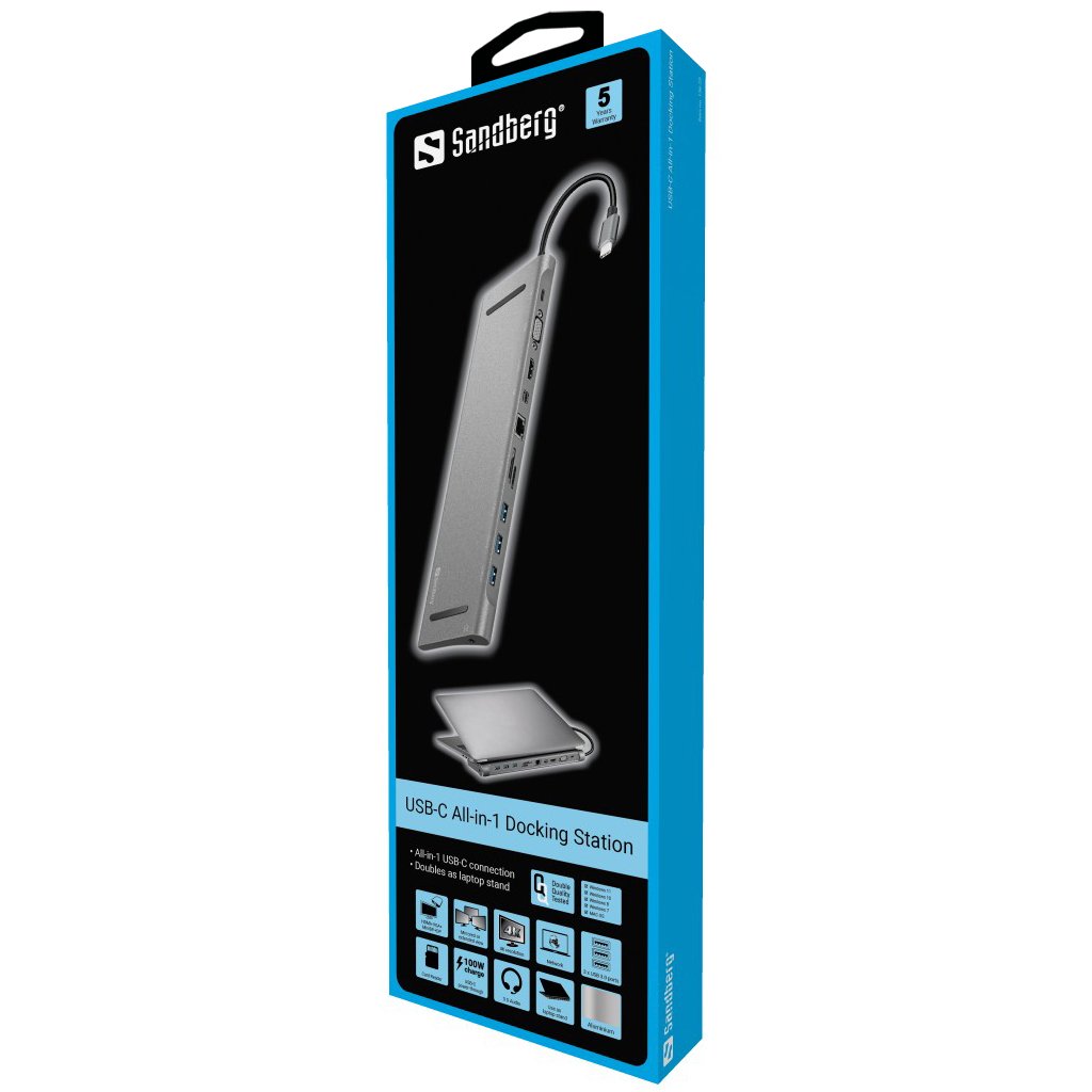 EAN 5705730136238 - Sandberg 136-23 base para portátil y replicador de puertos USB 3.2 Gen 1 (3.1 Gen 1) Type-C Plata imagen 3