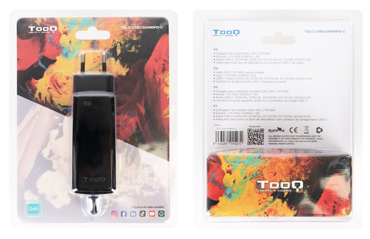 Cargador Portátil Gan Usb-C Pd 90w, Cúbico Negro