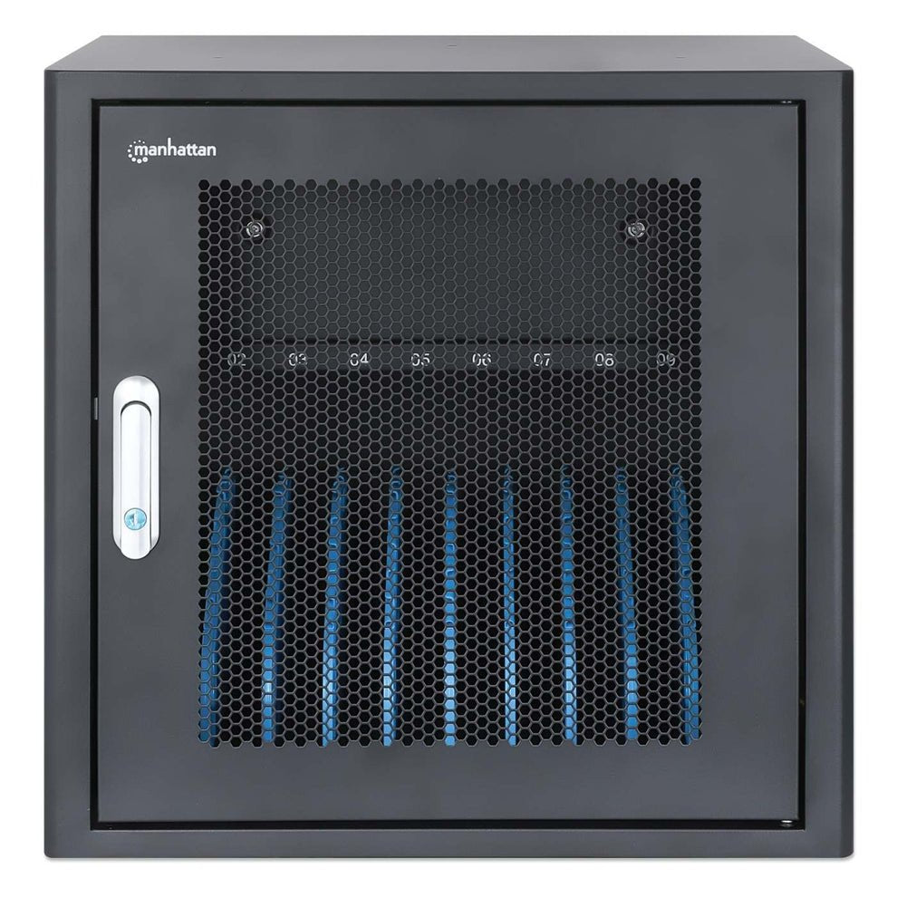 Manhattan Laptop Charging Cabinet Desktop Via Ac Adapter (Eu) 10-Bay, Install Device'S Ac Adapter (Power Cables) Into Unit, Suitable For All Laptops (To 16"), Ipads, Macbooks, Chromebooks, Other Portable Devices, Bays 380x30x280mm, Cart, Lo