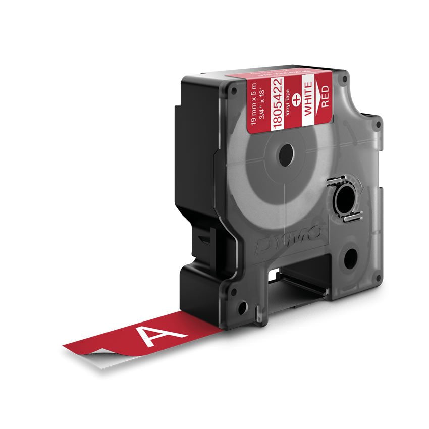 Dymo Rhino Cinta De Etiquetas Industrial Adhesiva Id1-19, Blanco Sobre Rojo De 19mmx5´5m, Vinilo