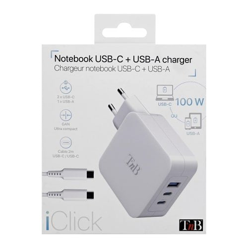 Tnb Iclick - Cargador Gan 100w Usb-C Y Usb-A - Blanco