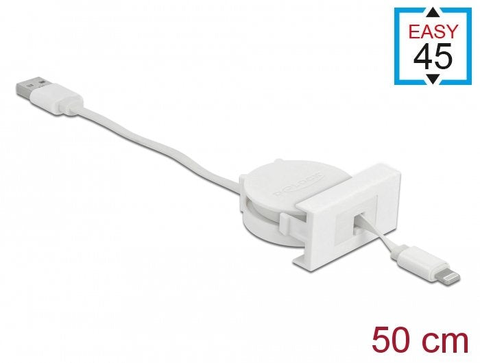 Delock Easy 45 Modul Usb 2.0 Ausrollcable Usb Typ-A Zu 8 Pin Lightning Stecker Weiss