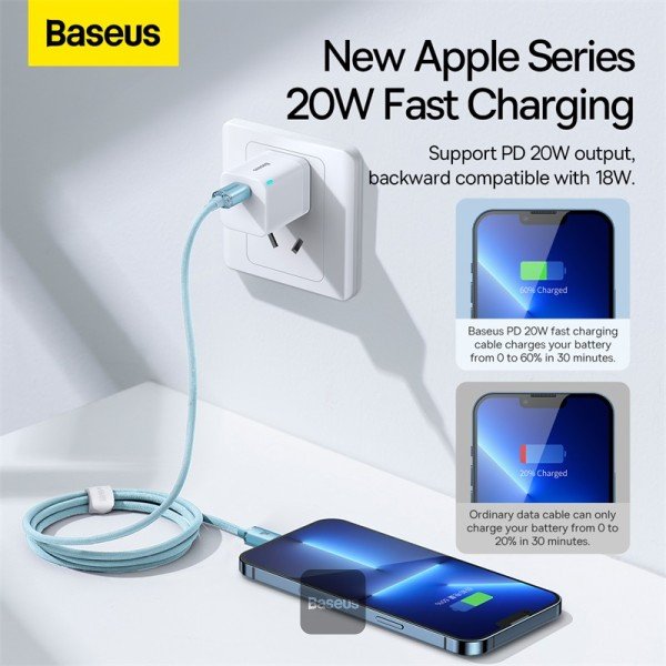 Baseus Type-C - Lightning Cable Crystal Shine Series Lightning Fast Charging Power Delivery 20w 1,2m Light Blue (Cajy001303)