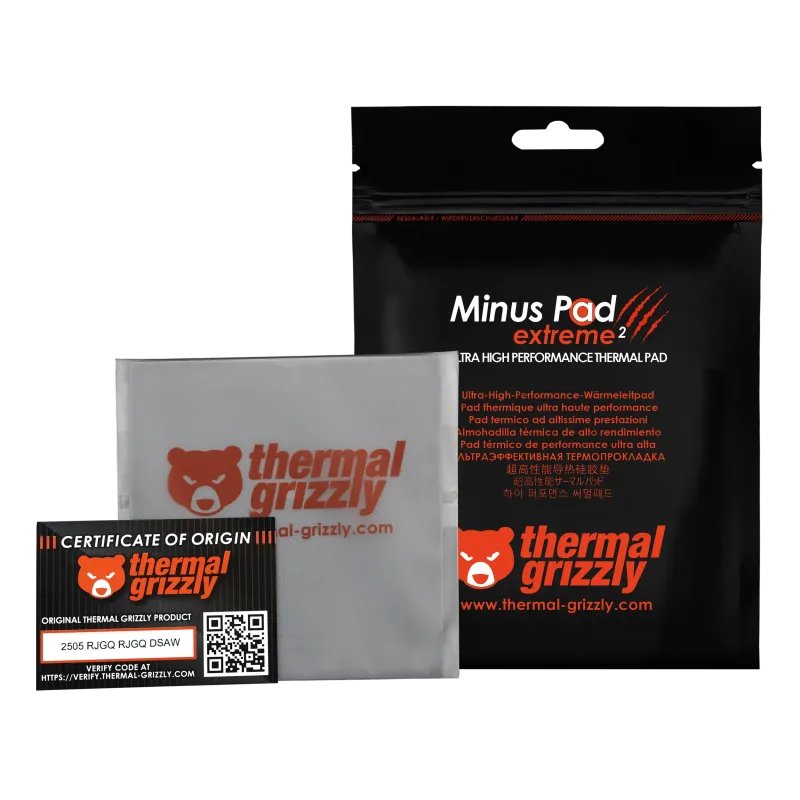 Thermal Grizzly Minus Pad Extreme 2 - 100x 100x 1,5 Mm, Almohadillas Térmicas Grises Tg-Mp-E2-100-100-15