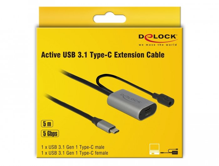 Delock 85392 Cable Usb-C -> Usb-C + Dc M/H 5m Negro/Gris