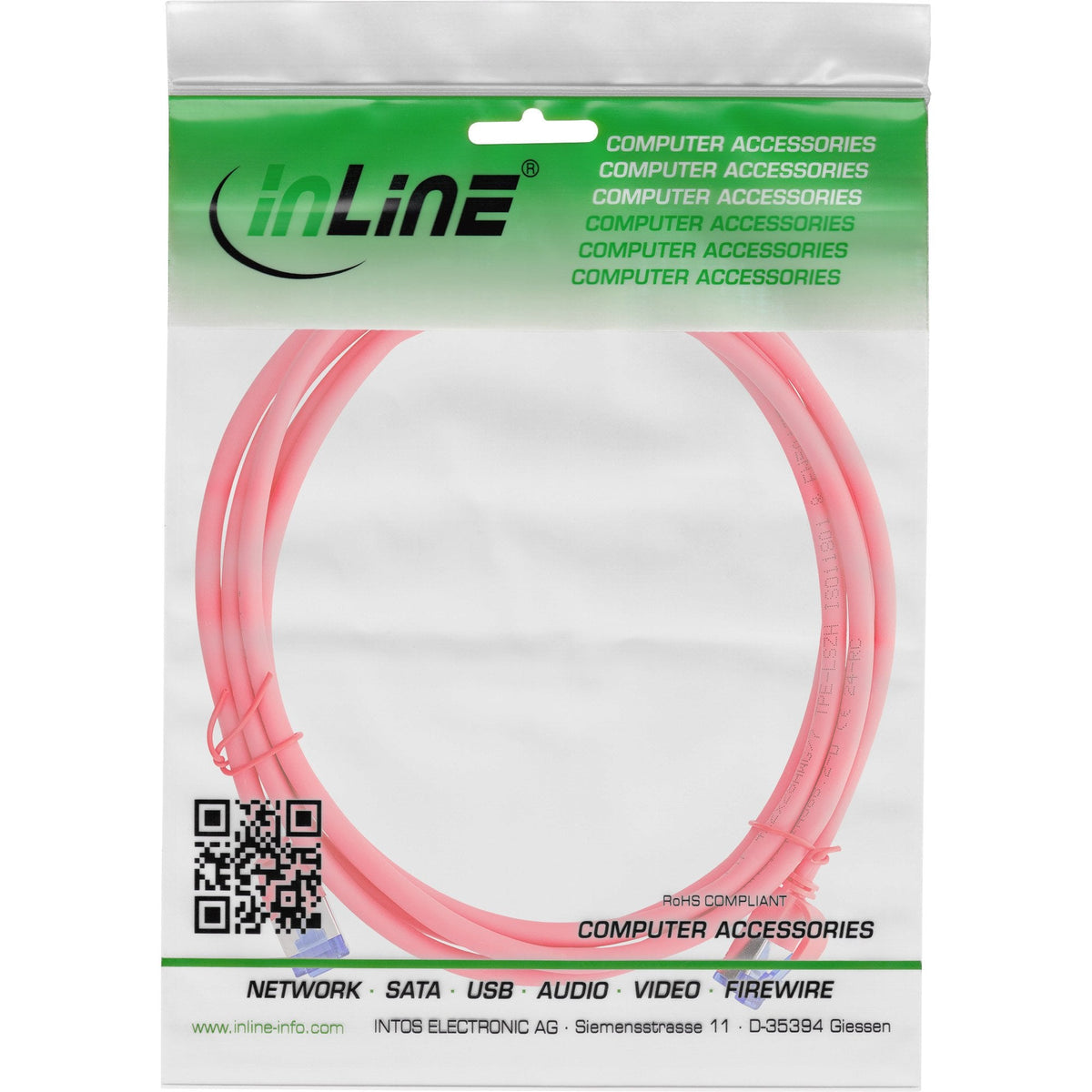 Inline® Cable De Red Slim, Cat.6a, S/Ftp, Tpe (Lszh) Flexible, Poe, Rojo, 15m