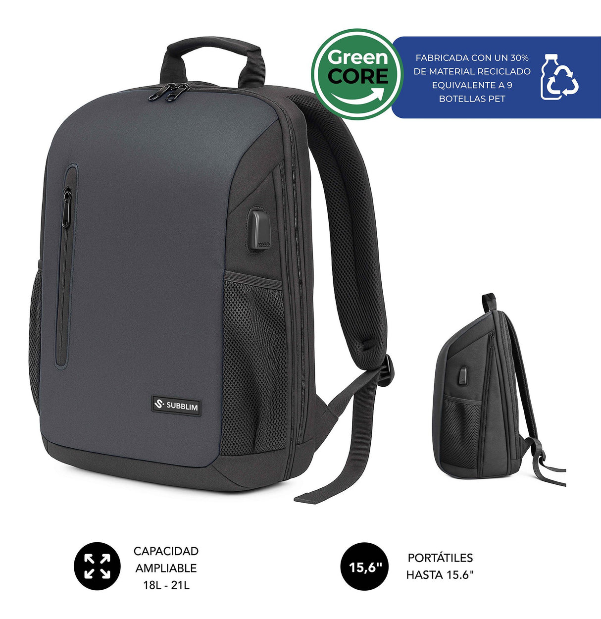 EAN 8436586743697 - SUBBLIM Nomad Xpand Air Padding mochila City backpack Negro Poliéster reciclado imagen 1