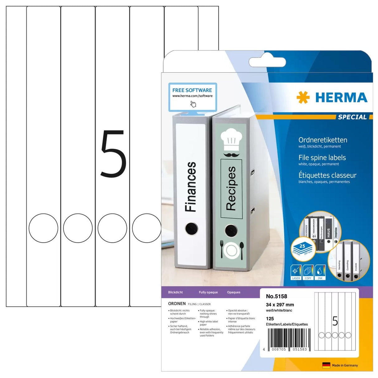 EAN 4008705051583 - HERMA 5158 etiqueta autoadhesiva Rectángulo redondeado Permanente Blanco 125 pieza(s) imagen 1