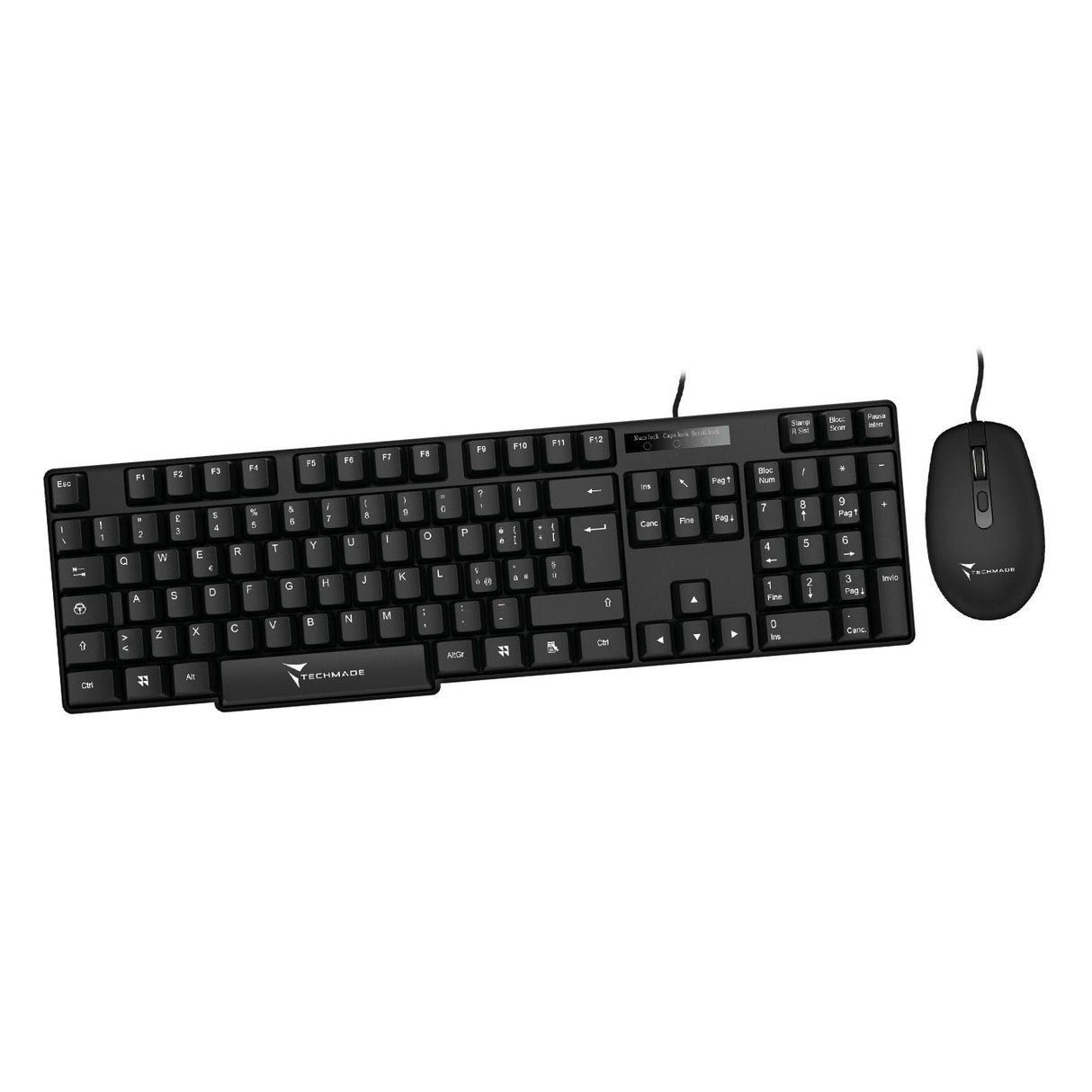 Techmade Kit Tastiera+Mouse Wired Filo Black