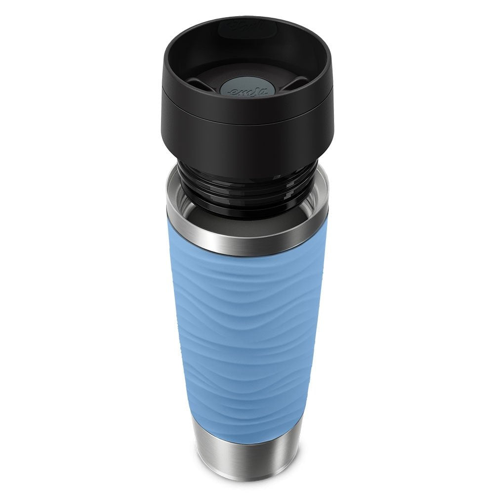 Emsa Travel Mug Taza Térmica Waves Grande Azul Claro/Acero Inoxidable, 0,5 Litros N2022600
