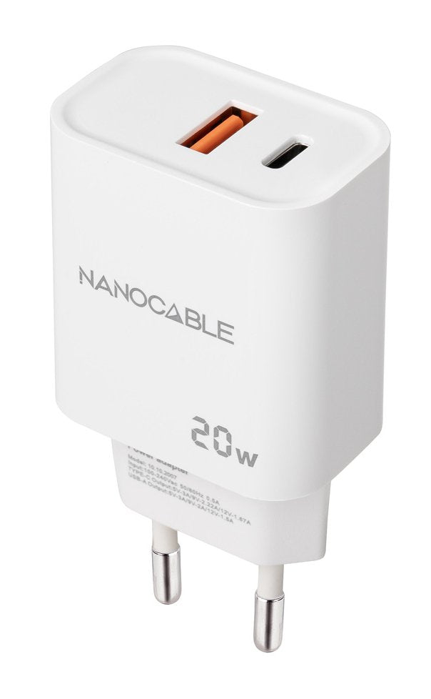 Cargador Usb-C/Pd + Usb-A/Qc 20w Blanco