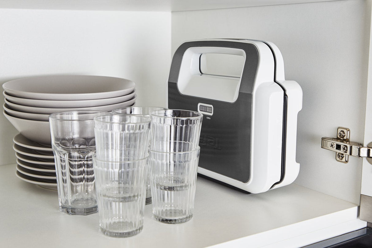 Sandwichera Tefal Snack Xl Sw7011, Blanco/Gris, 850 Vatios, Con 2 Juegos De Platos Sw 7011