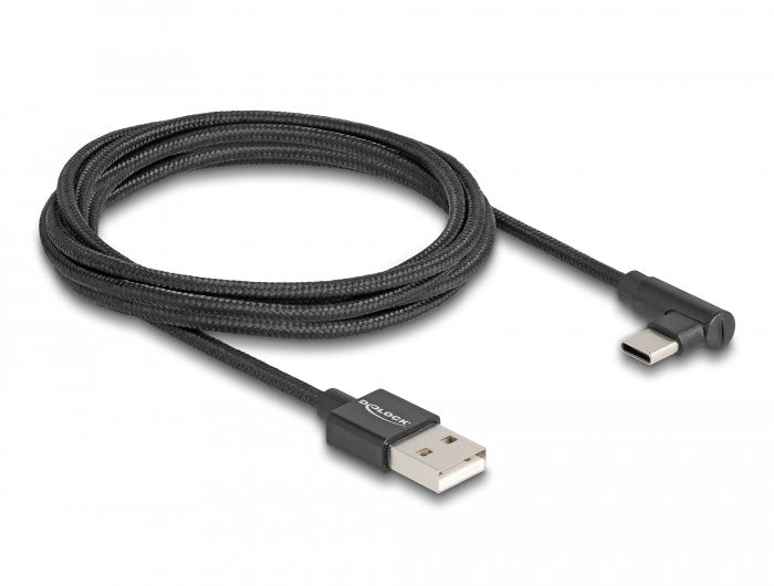 Cable De Delock Usb 2.0, Enchufes Usb-A> Enchufe Usb-C Negro, 2 Metros, Gesleevt, 90 ° Angled 80031