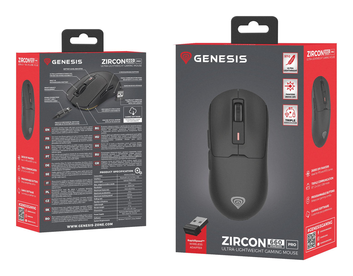 EAN 5901969444841 - GENESIS NMG-2193 ratón Juego Ambidextro Bluetooth + USB Type-C Óptico 26000 DPI imagen 15