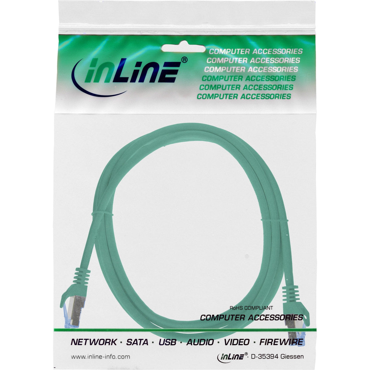 Inline® Patch Cable, Cat.6a, S/Ftp, Tpe (Lszh), Cca, Green, 0.3m