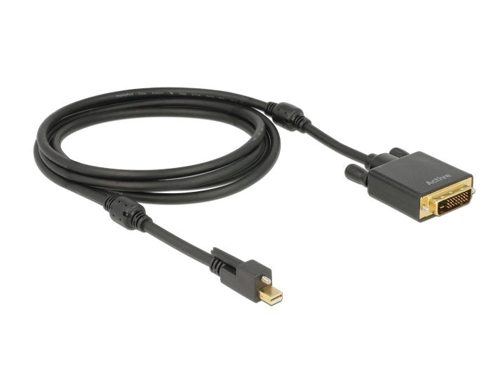 Delock Cable Mini Displayport 1.2 Macho Con Tornillo Dvi Macho 4k Activo Negro 2 M