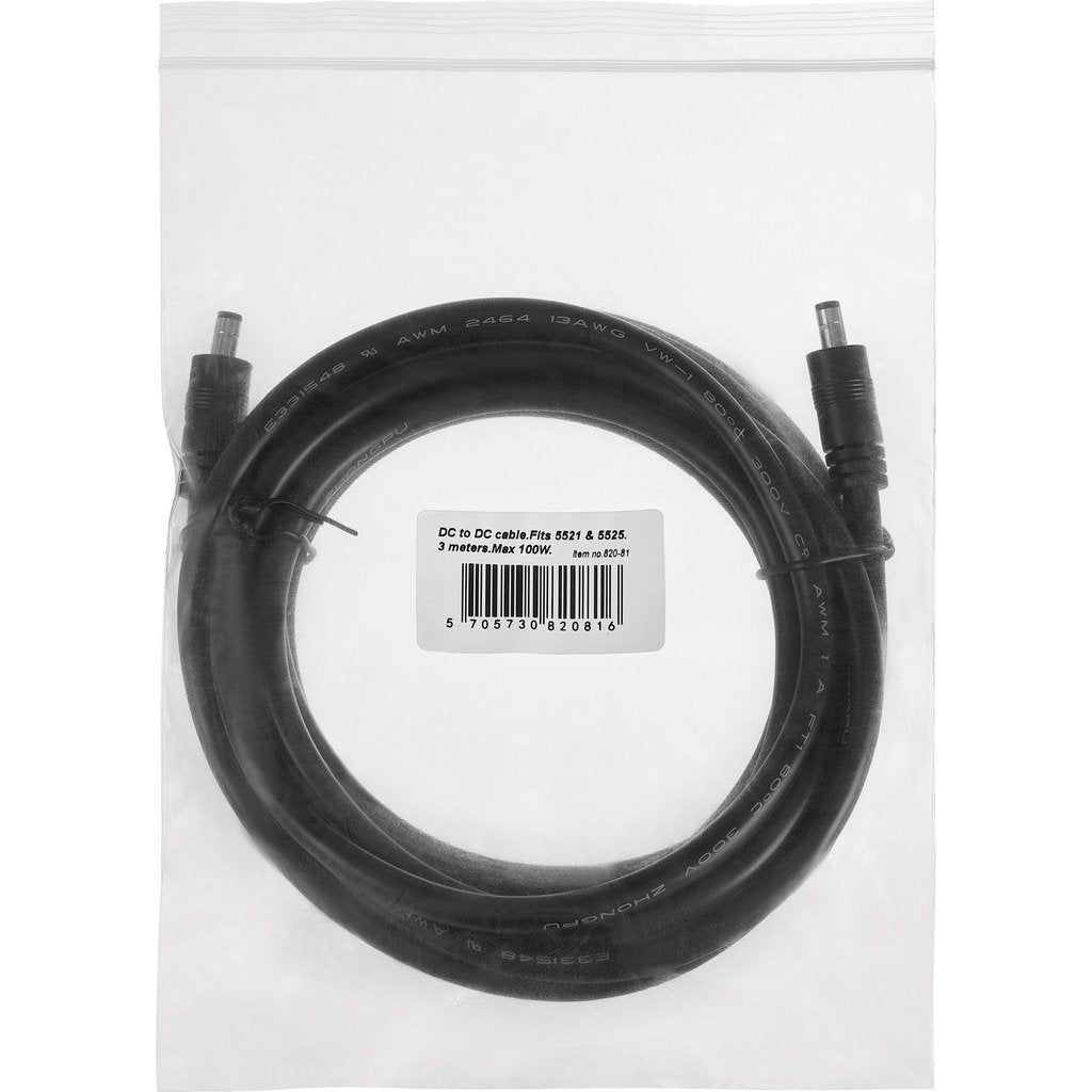 Sandberg Dc To Dc 5521+5525. 3m. 100w. Negro 5.5 X 2.1 Mm 5.5 X 2.5 Mm