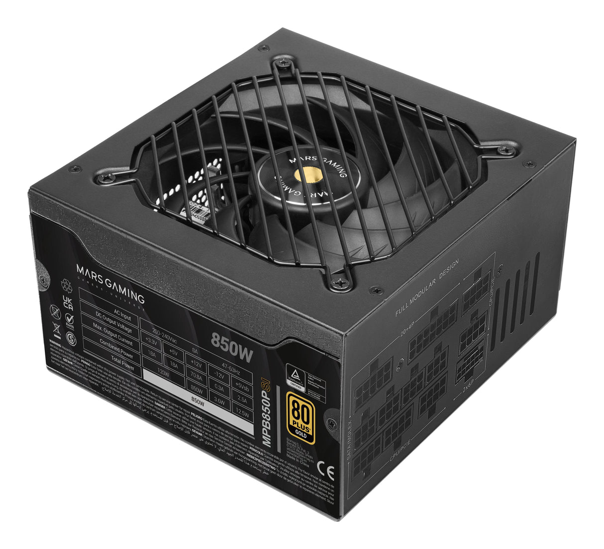 Fuente De Alimentacion Mars Gaming 850w Modular Atx 3.1 80+ Gold 140mm Silent Negro
