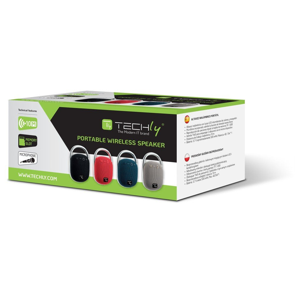 Techly Icasbl321gr Altavoz Bluetooth 5.3, 5w, Tws, Led, Usb Microsd Mp3, Gris