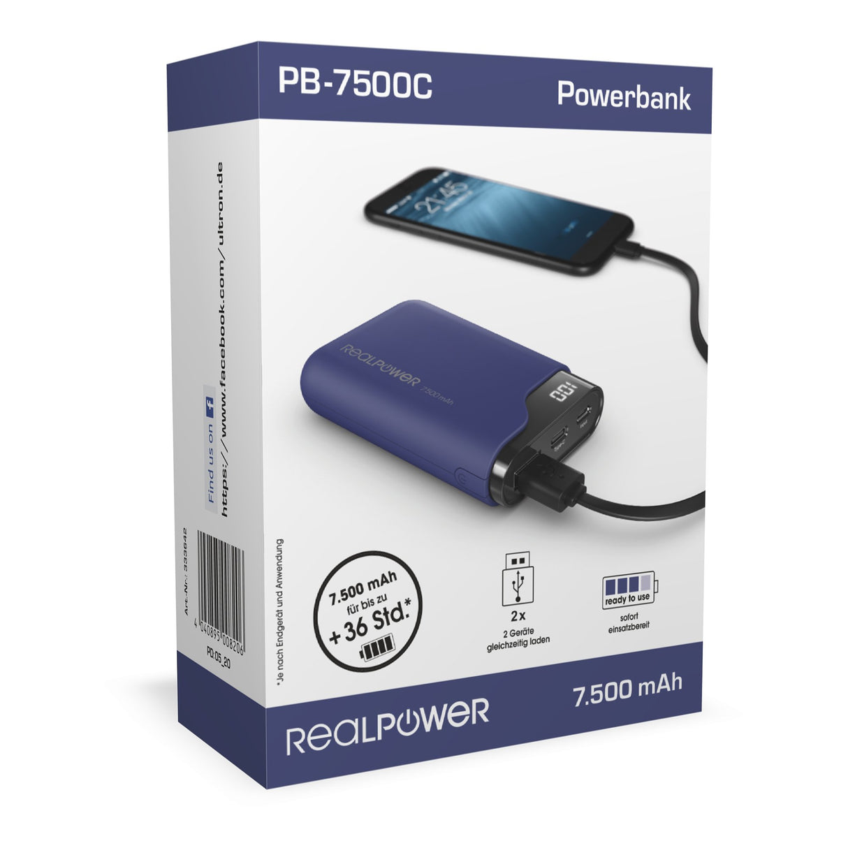 EAN 4040895008206 - RealPower PB-7500C Navy Blue 7500 mAh Negro, Azul imagen 6
