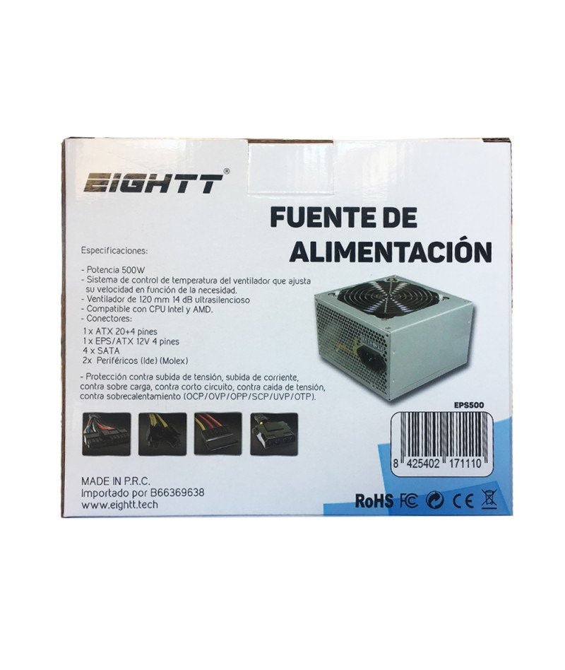 EAN 8425402171110 - Eightt EPS500 unidad de fuente de alimentación 500 W 20+4 pin ATX Gris imagen 3