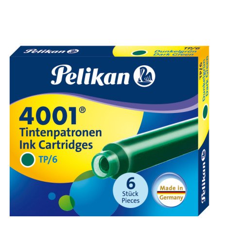 Pelikan Caja De 6 Cartuchos 4001 Tp/6 - Recambio Para Pluma Estilografica - Color Verde Oscuro