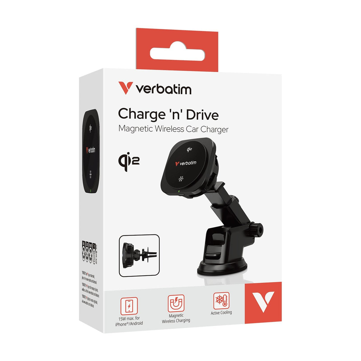 Verbatim Charge 'N' Drive Qi2 Cargador Inalámbrico Carga Rápida Auto