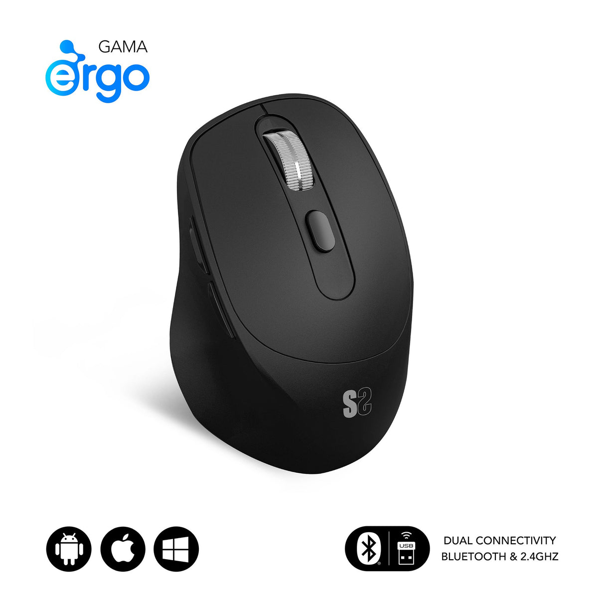 EAN 8436586743017 - SUBBLIM RATON OPTICO DUAL COMFORT ERGO DUAL BATERIA NEGRO ratón Universal mano derecha Bluetooth + USB Ty imagen 1