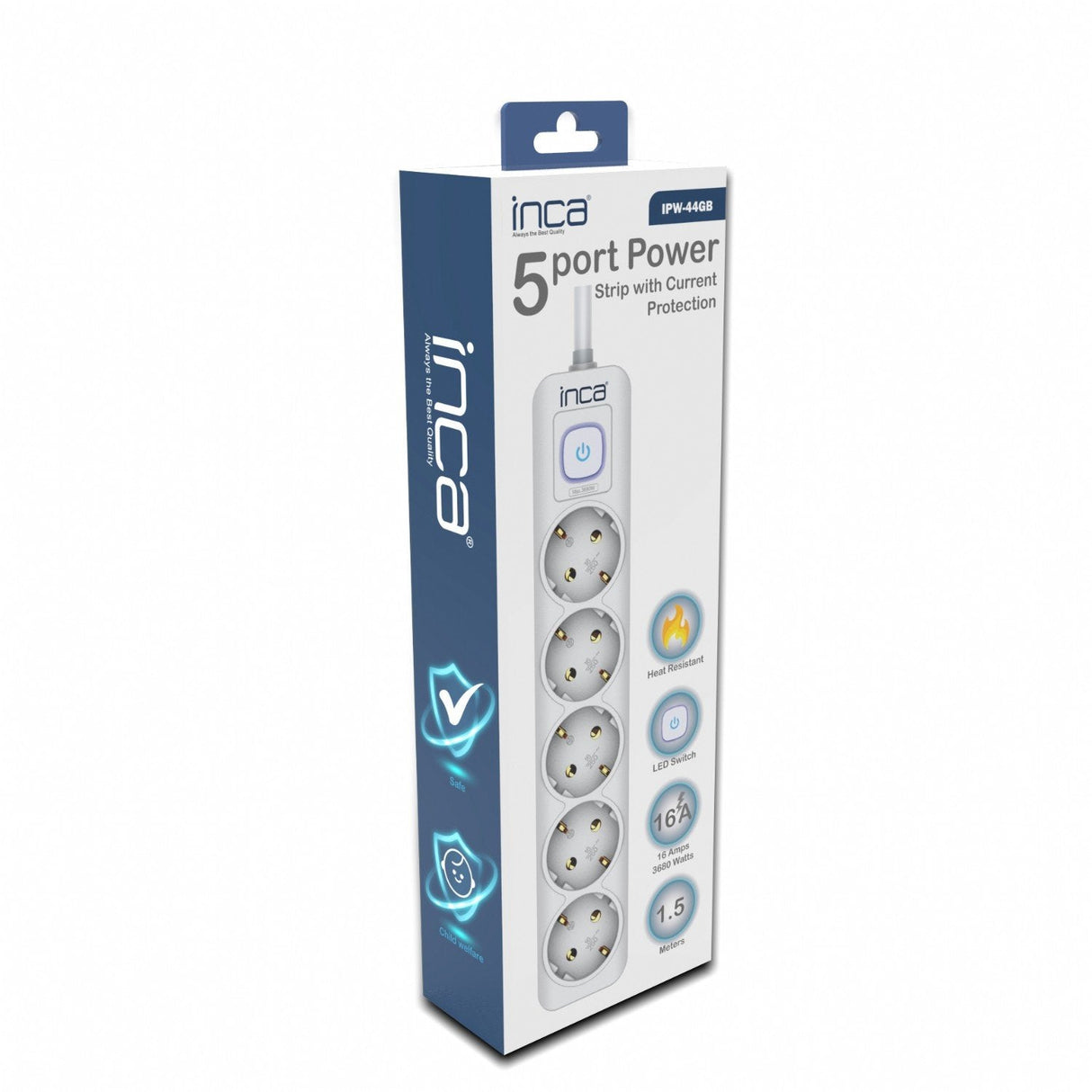 Regleta Inca Ipw-44gb Blanco 5 Salidas Ac 230 V 1,5 M