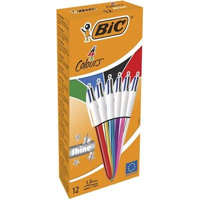 Bic Bolígrafo Shine Silver Tinta 4 Colores Cuerpo Blanco/Surtido Metálico Caja -12u-