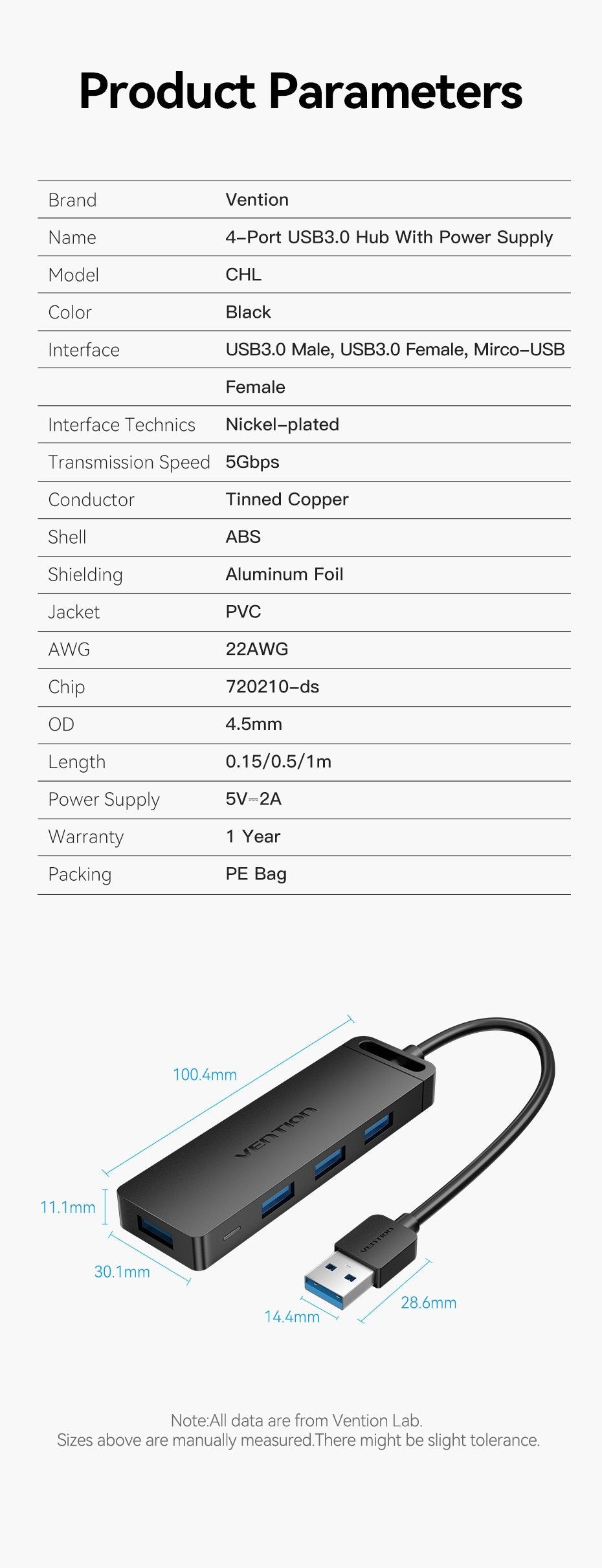 Hub Usb 3.0 Vention Chlbd 4xusb Microusb Pd 50cm