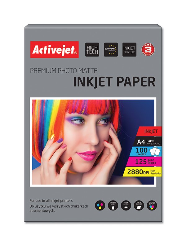 Papel Fotográfico Activejet | A4 | Matte | 100 Pcs. | 125 G | Ap4-125m100