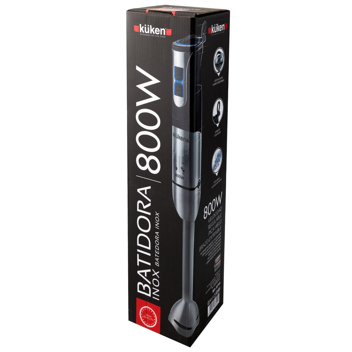 Batidora De Mano Kuken 800w 3 Velocidades + Turbo Brazo Extraible Inox Jarra Medidora 600ml