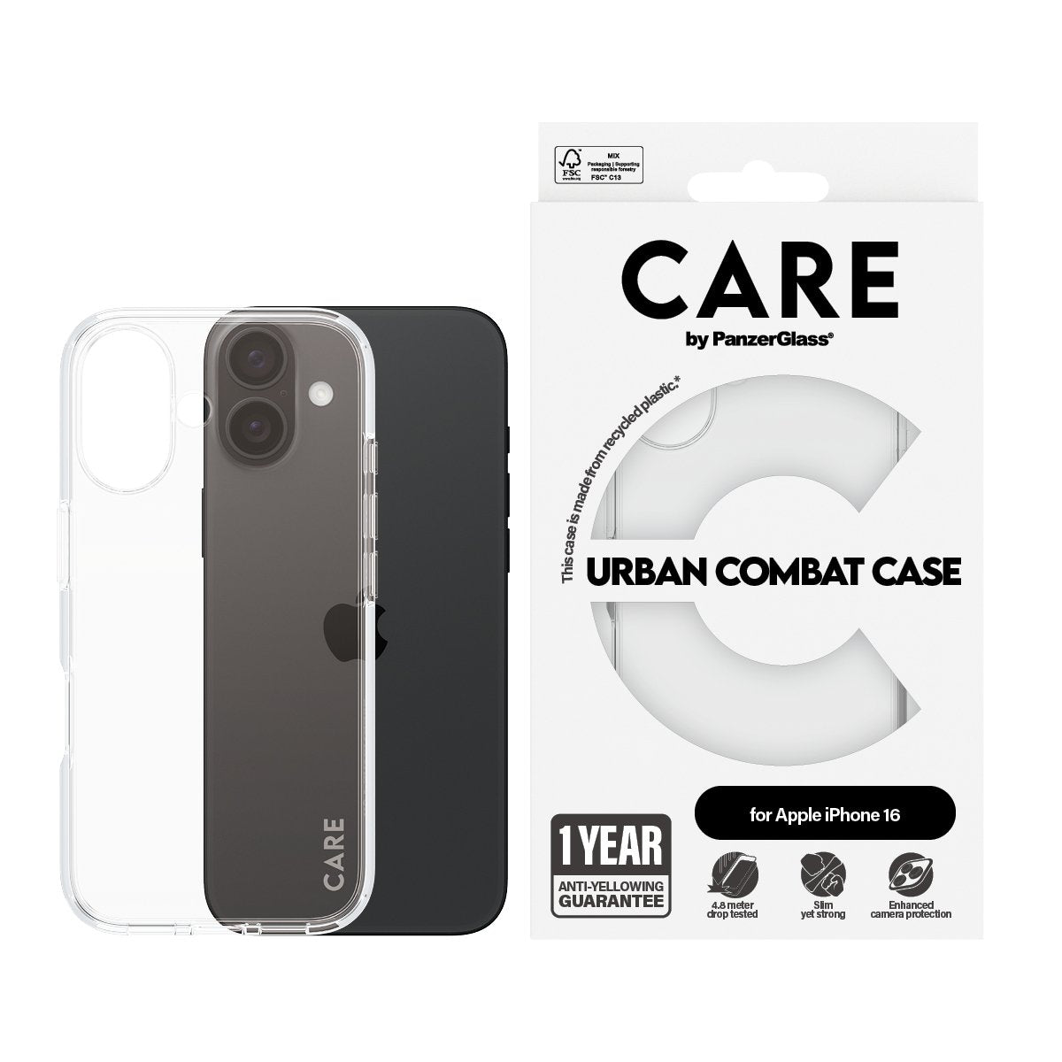 EAN 5715685004193 - PanzerGlass CARE™ by ® Urban Combat Case Transparent iPhone 16 funda para teléfono móvil Transparente imagen 2