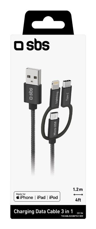 Sbs Usb Zu Micro-Usb (Lightning/Usb-C) Kabel 1,2m Weiá