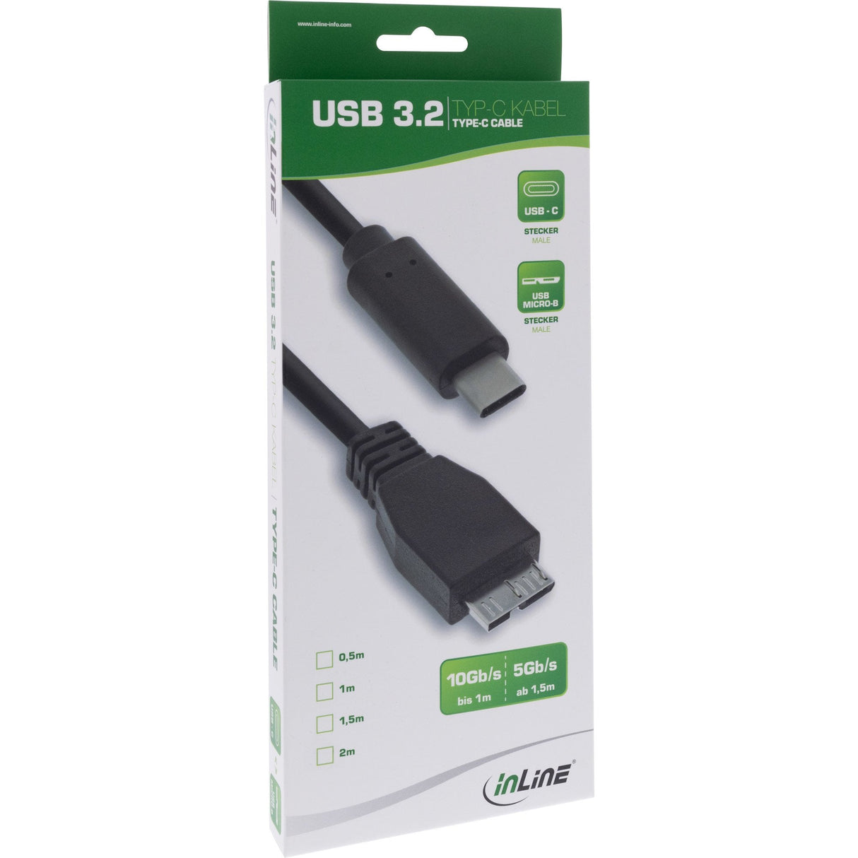 Cable Inline Usb 3.1, Tipo C Macho A Micro-B Macho, Negro, 1 M