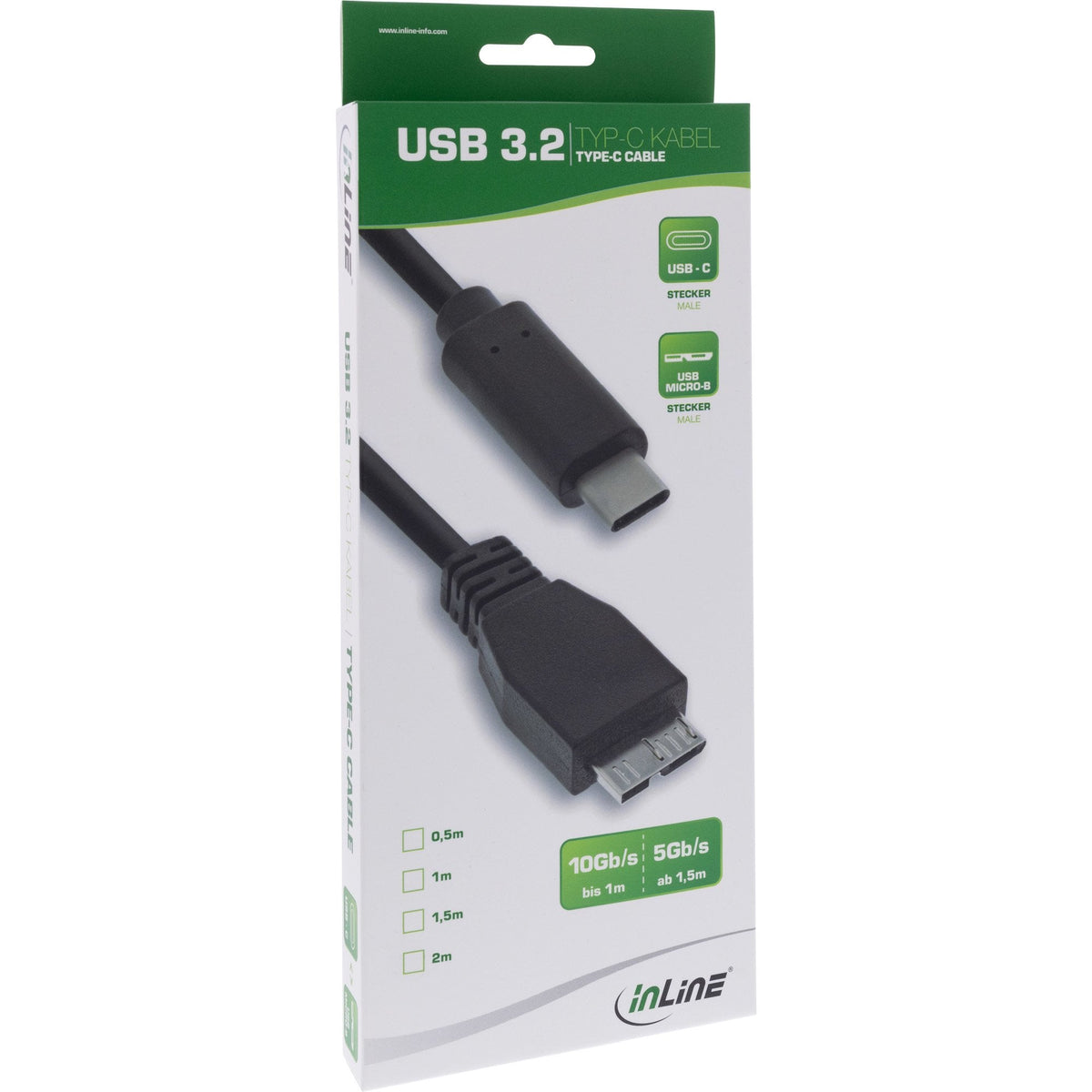 Cable Inline Usb 3.1, Tipo C Macho A Micro-B Macho, Negro, 0,5 M