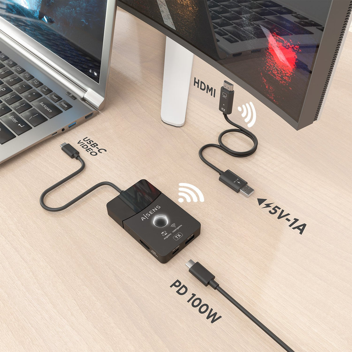EAN 8435739903292 - AISENS ASWL-H2KDC30M05-BK base para portátil y replicador de puertos Inalámbrico y alámbrico USB 3.2 Gen imagen 6