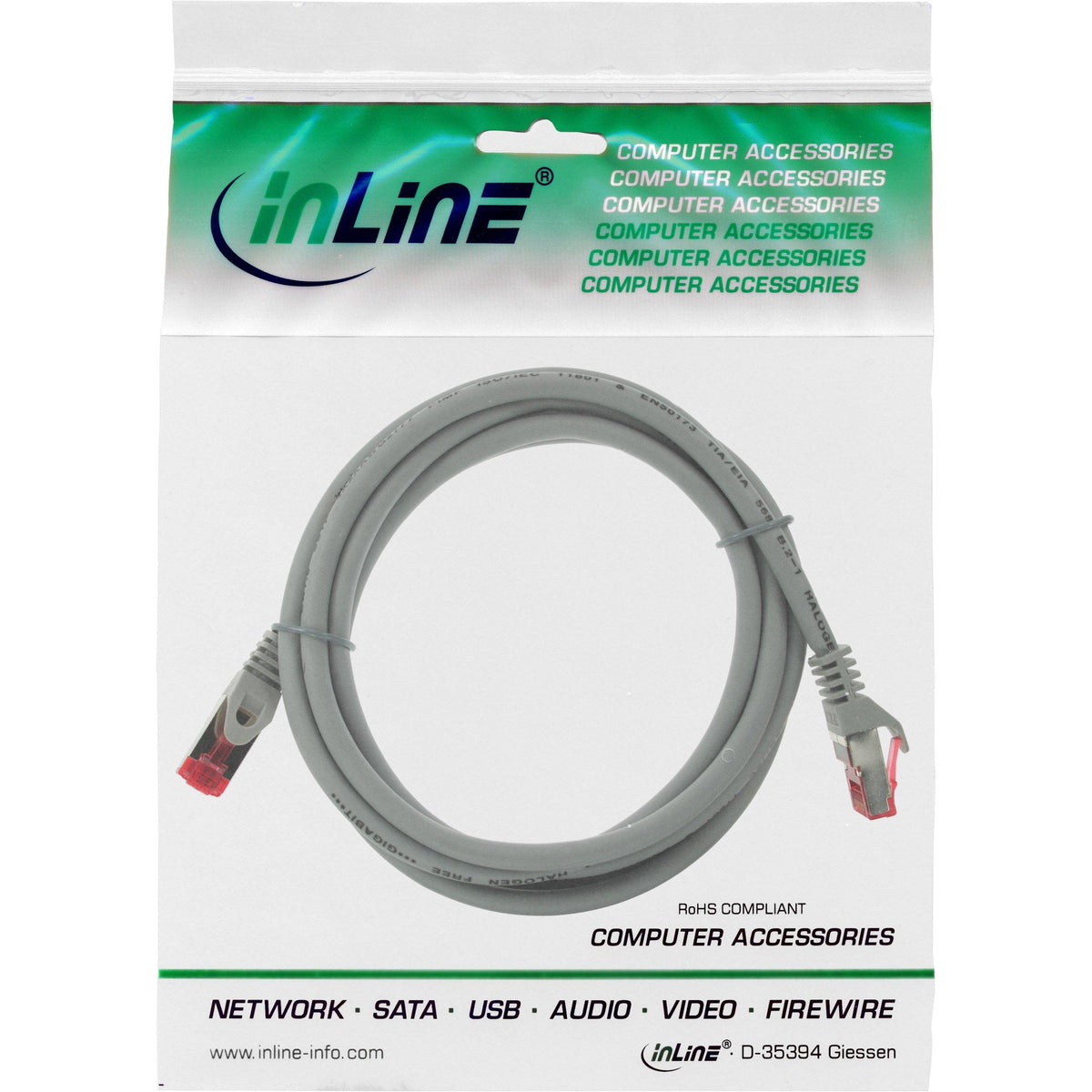 Cable De Red Inline S/Ftp Pimf Cat.6 250mhz Cobre Libre De Halógenos Gris 1m