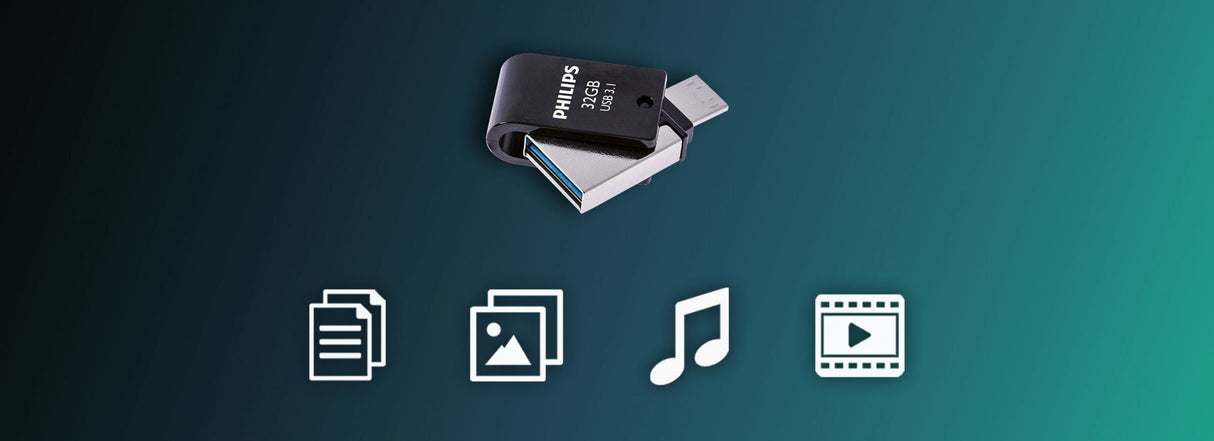 Pendrive Philips 2 In 1 Black 32gb Otg Usb C + Usb 3.1