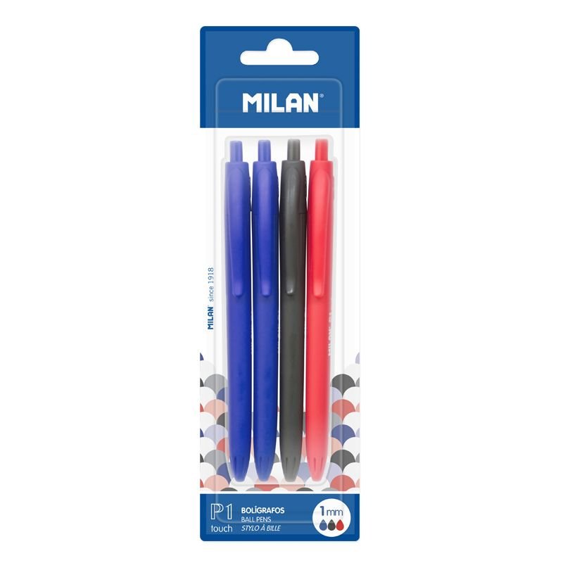 EAN 8411574037842 - Milan BWM10254 Negro, Azul, Rojo Bolígrafo de punta retráctil con pulsador 4 pieza(s) imagen 2