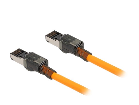 Delock 80405 Cable De Red Rj45 Con Función De Buscador De Puerto Usb Type-C Self Tracing Cat.6a S/Ftp 1 M Naranja