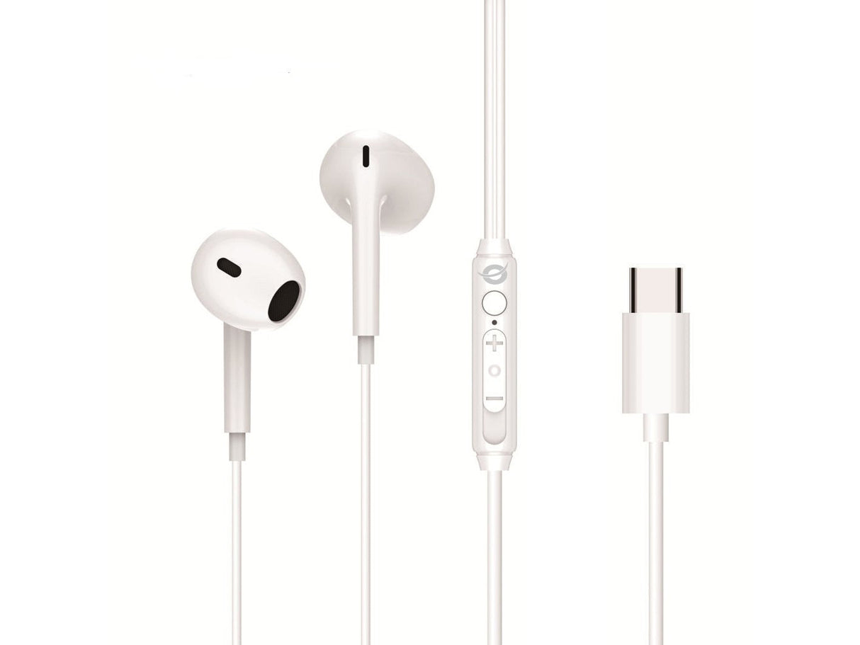 Auricular Intrauditivo Usb-C Conceptronic Brendan02w 1.2m Microfono Controles Color Blanco